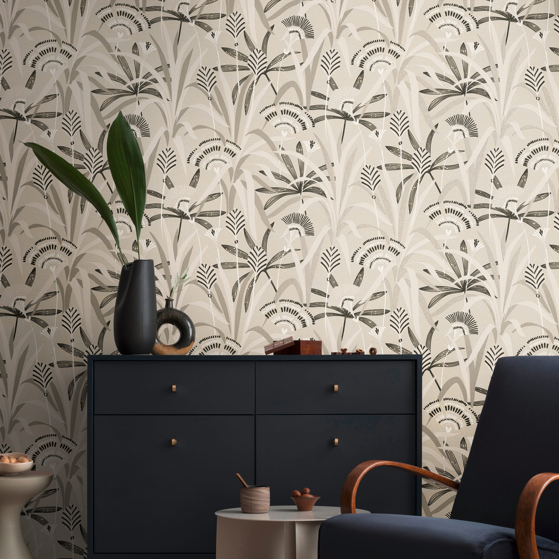 AS Vliestapete French Affair Blätter Schwarz 399361