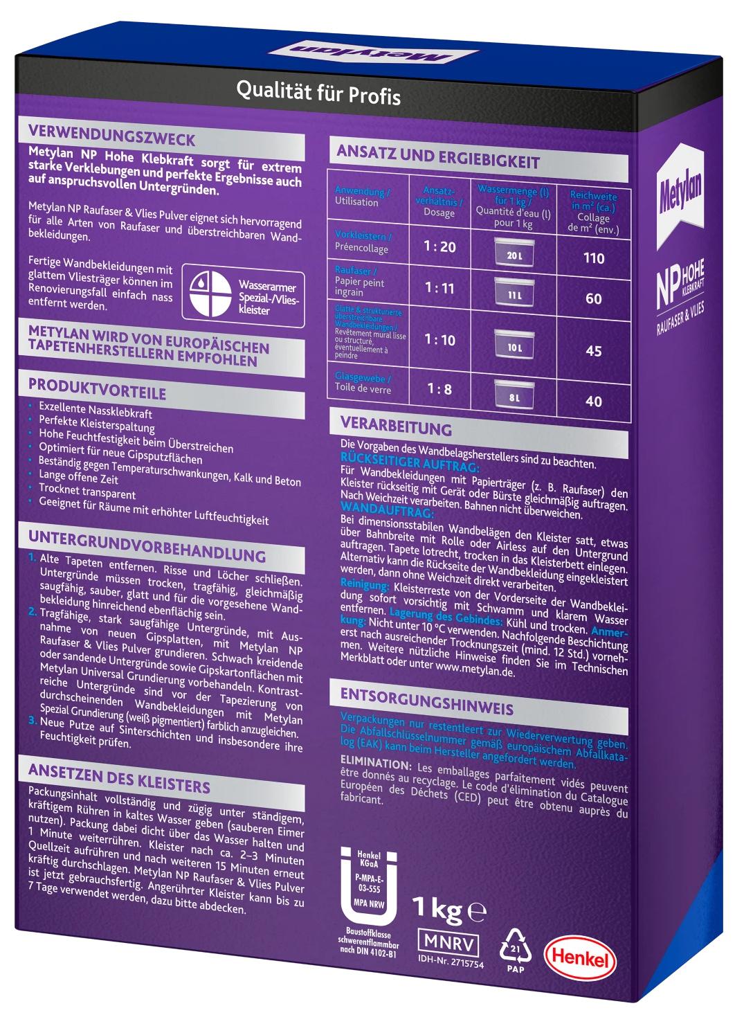 Metylan NP Hohe Klebkraft Raufaser & Vlies Kleister | 1kg