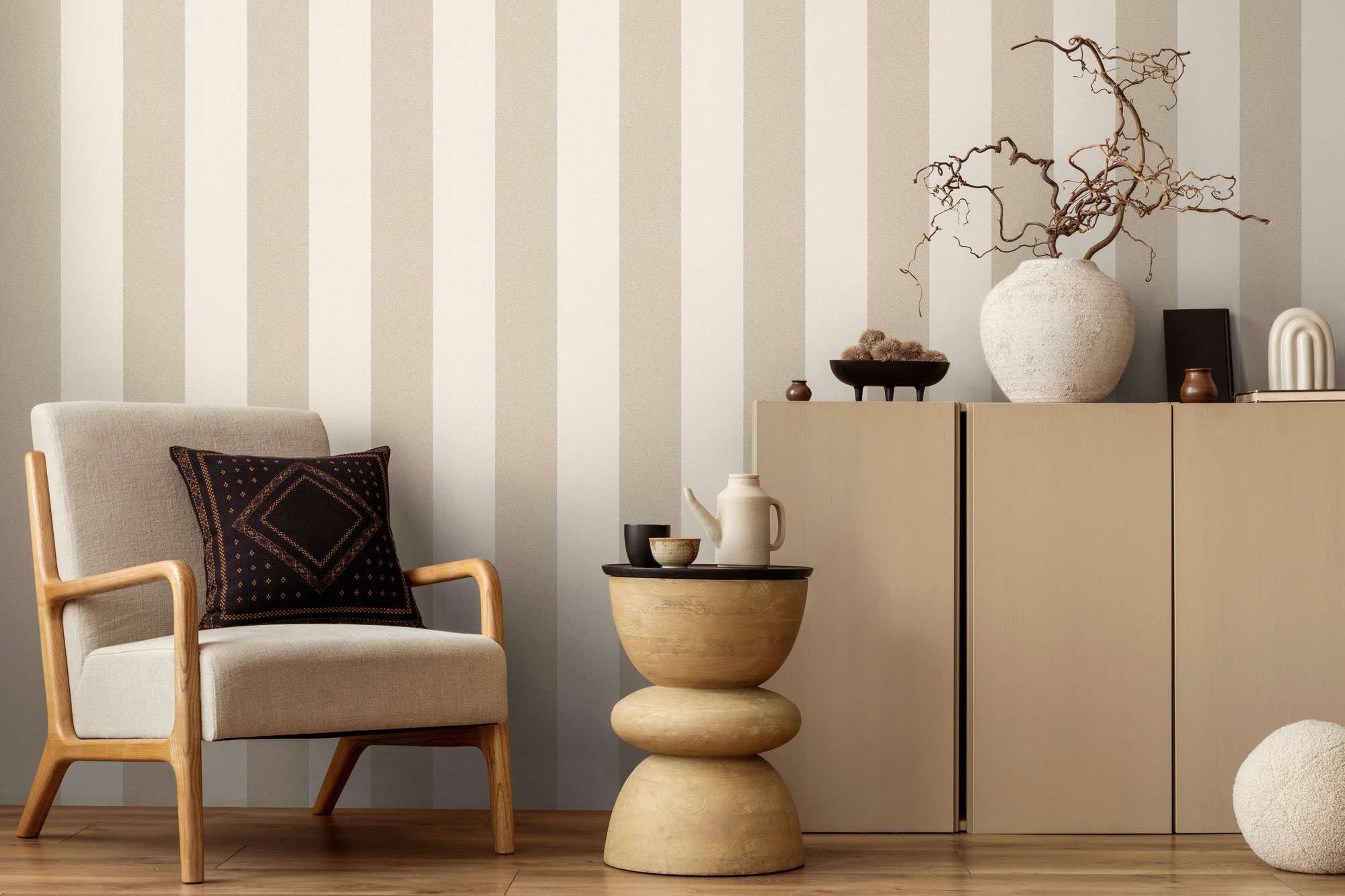 AS Vliestapete New Elegance beige/creme Streifen 375543