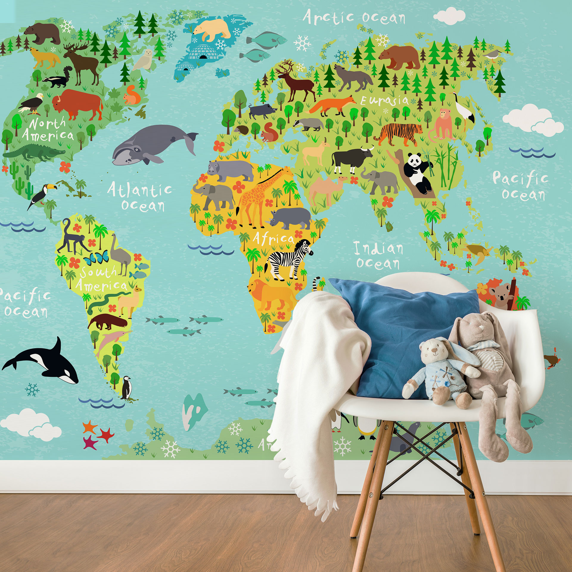 AS Fototapete Designwalls 2.0 Kids World Map Animals DD11903