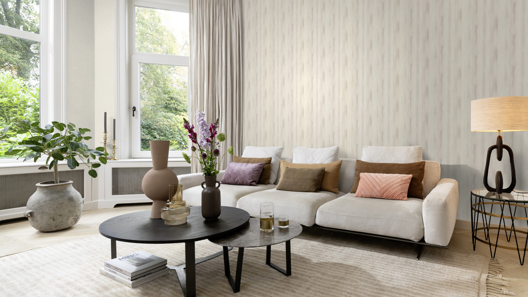 Rasch Vliestapete Peonies Grau Streifen 509359