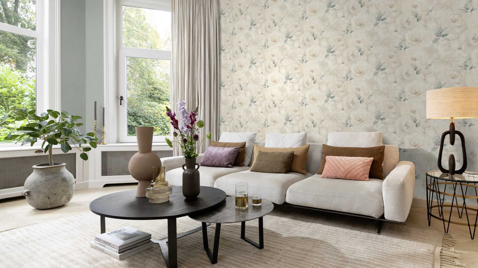 Rasch Vliestapete Peonies Beige Blumen 582321