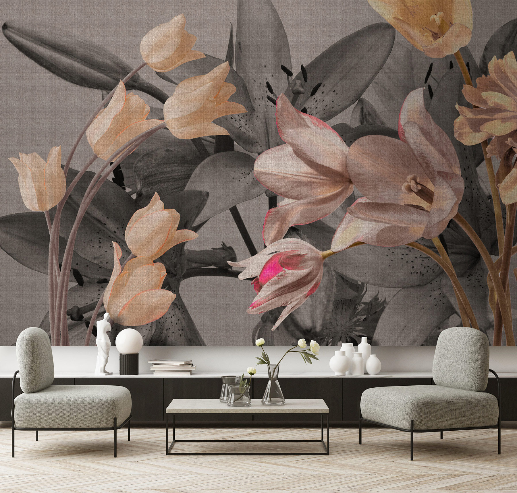 AS Fototapete Walls by Patel 5 Blumen Grau DD134531