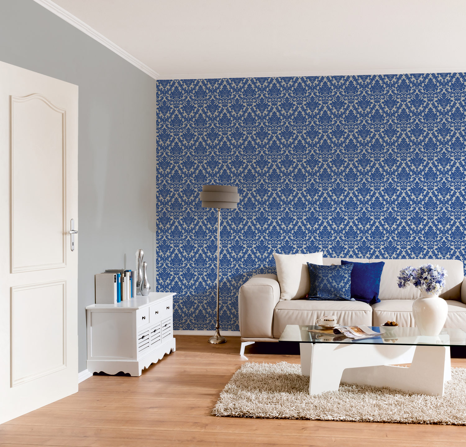 Thomas Vlies-Tapete Barock silber/royalblau TLT018 - 360956