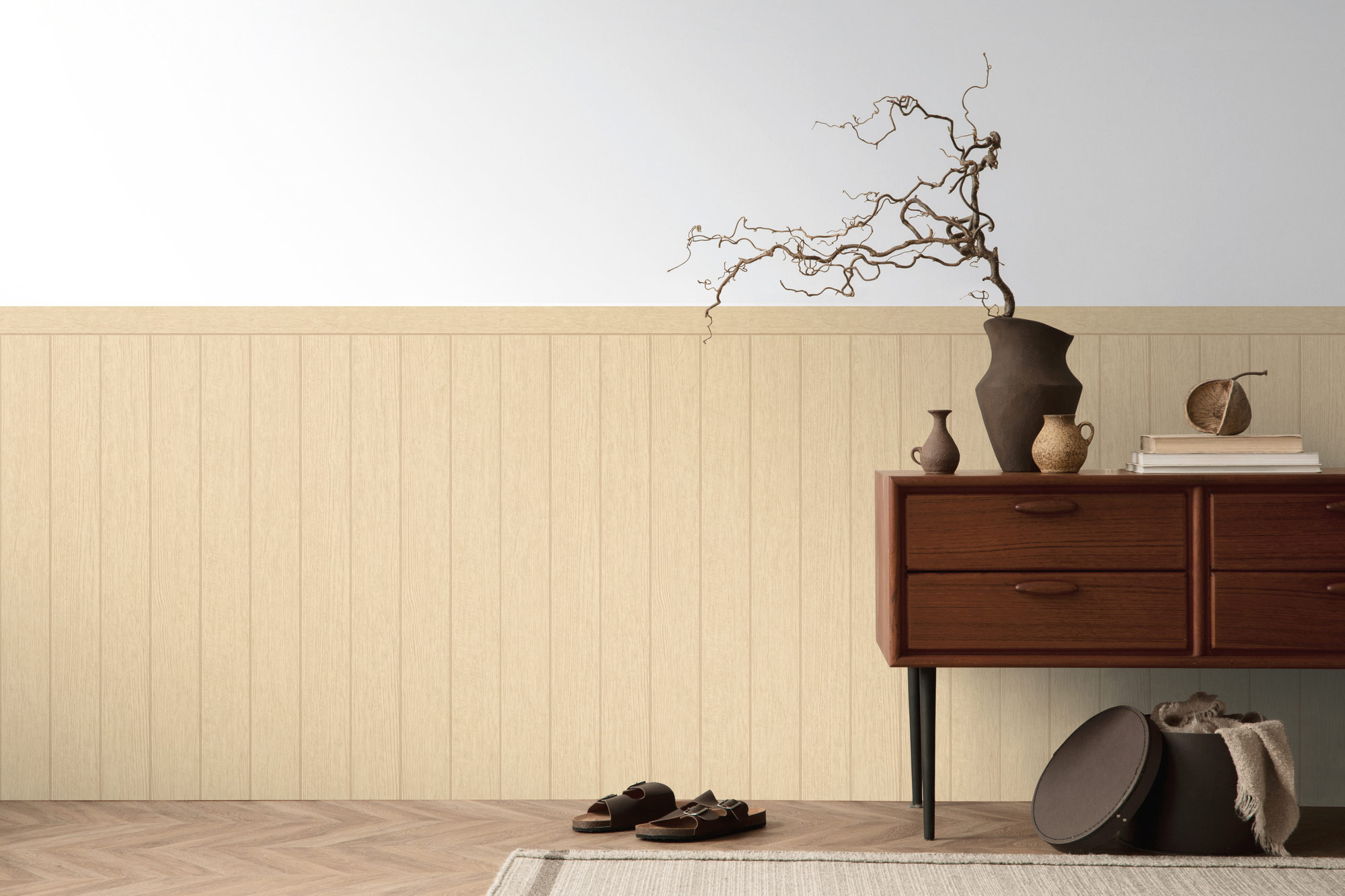 AS Vliestapete Wallpanel beige Holzpaneele 398033