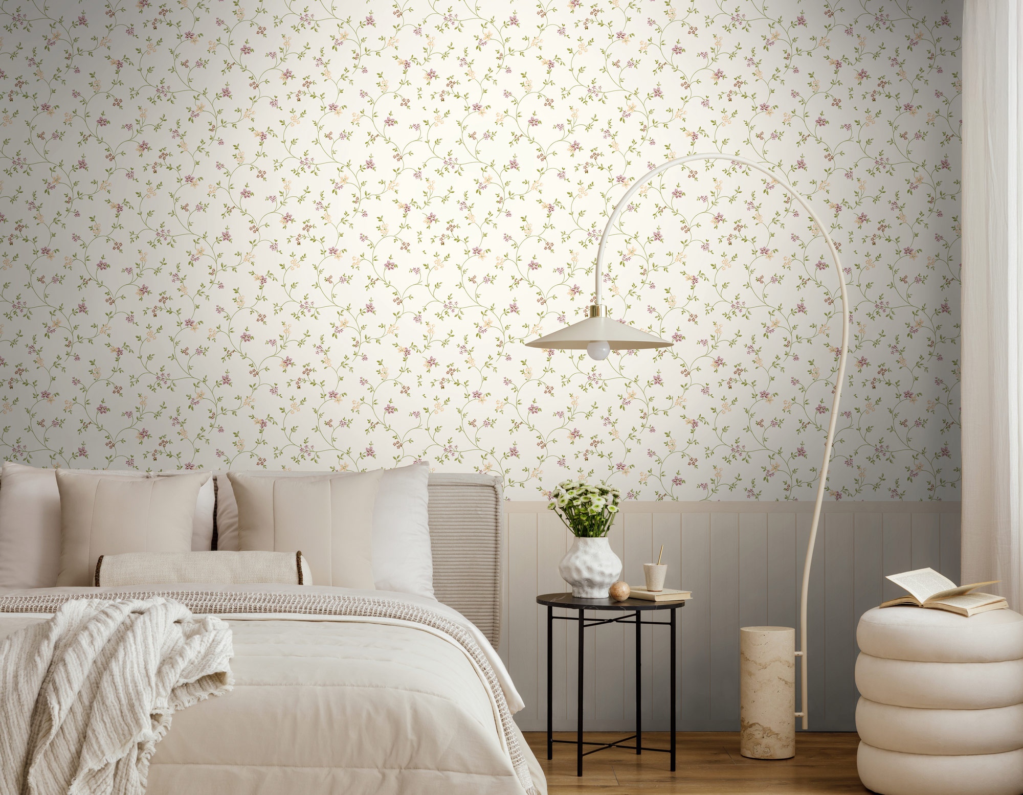 AS Vliestapete Wallpanel creme Blümchen 398051