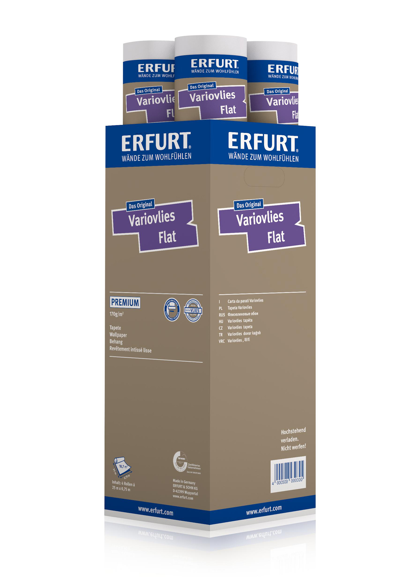 Erfurt Glattvlies Variovlies Flat Premium | Karton (4 Rollen