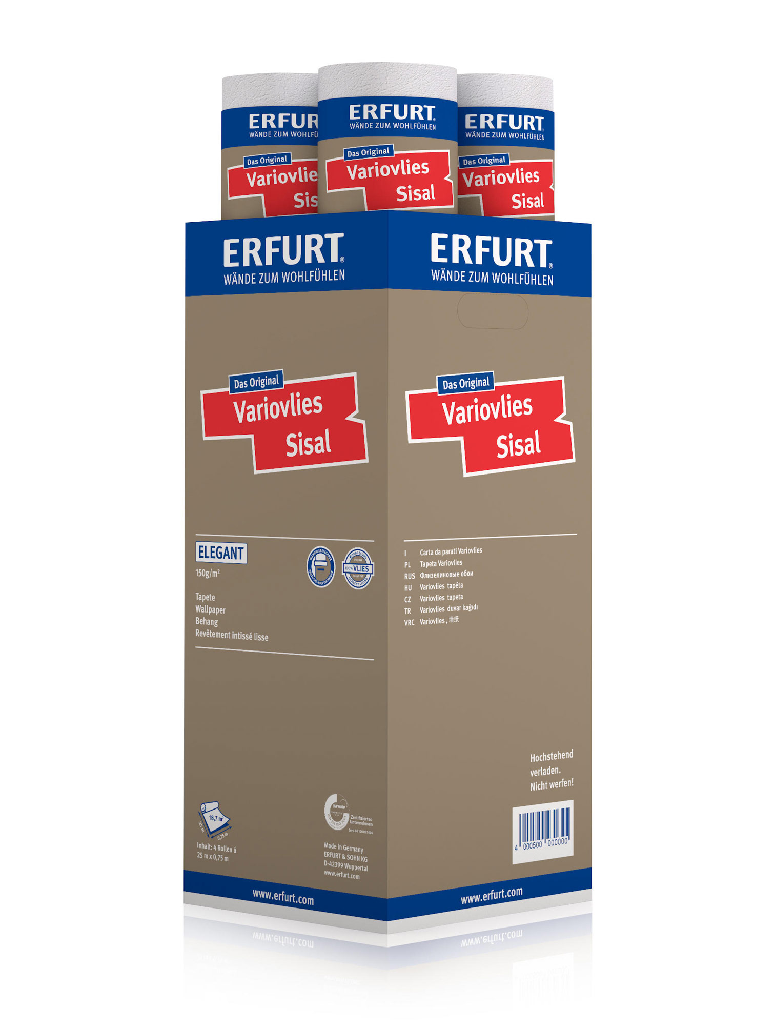 Erfurt Glattvlies Variovlies Sisal | Karton (4 Rollen)