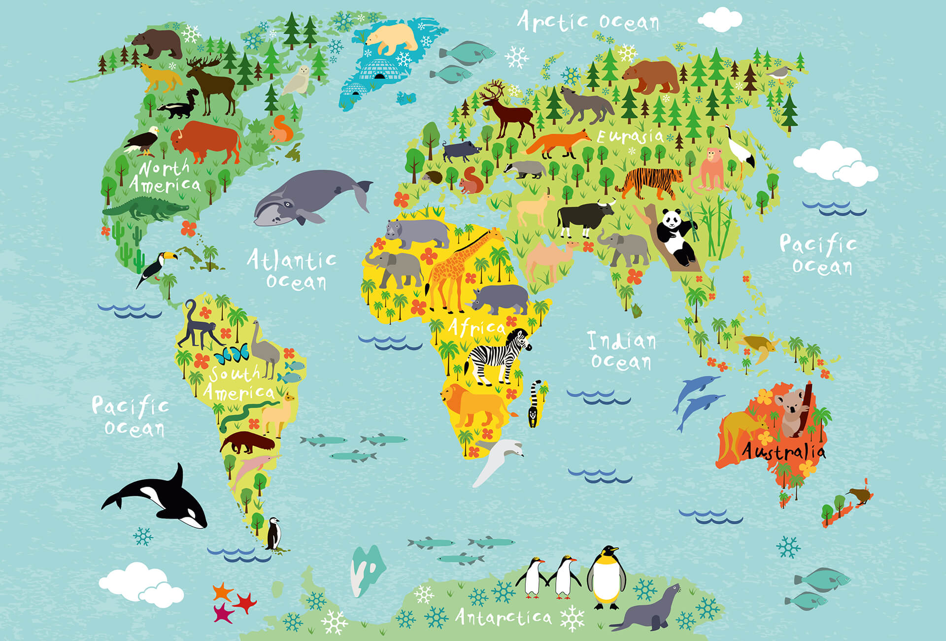 AS Fototapete Designwalls 2.0 Kids World Map Animals DD11903