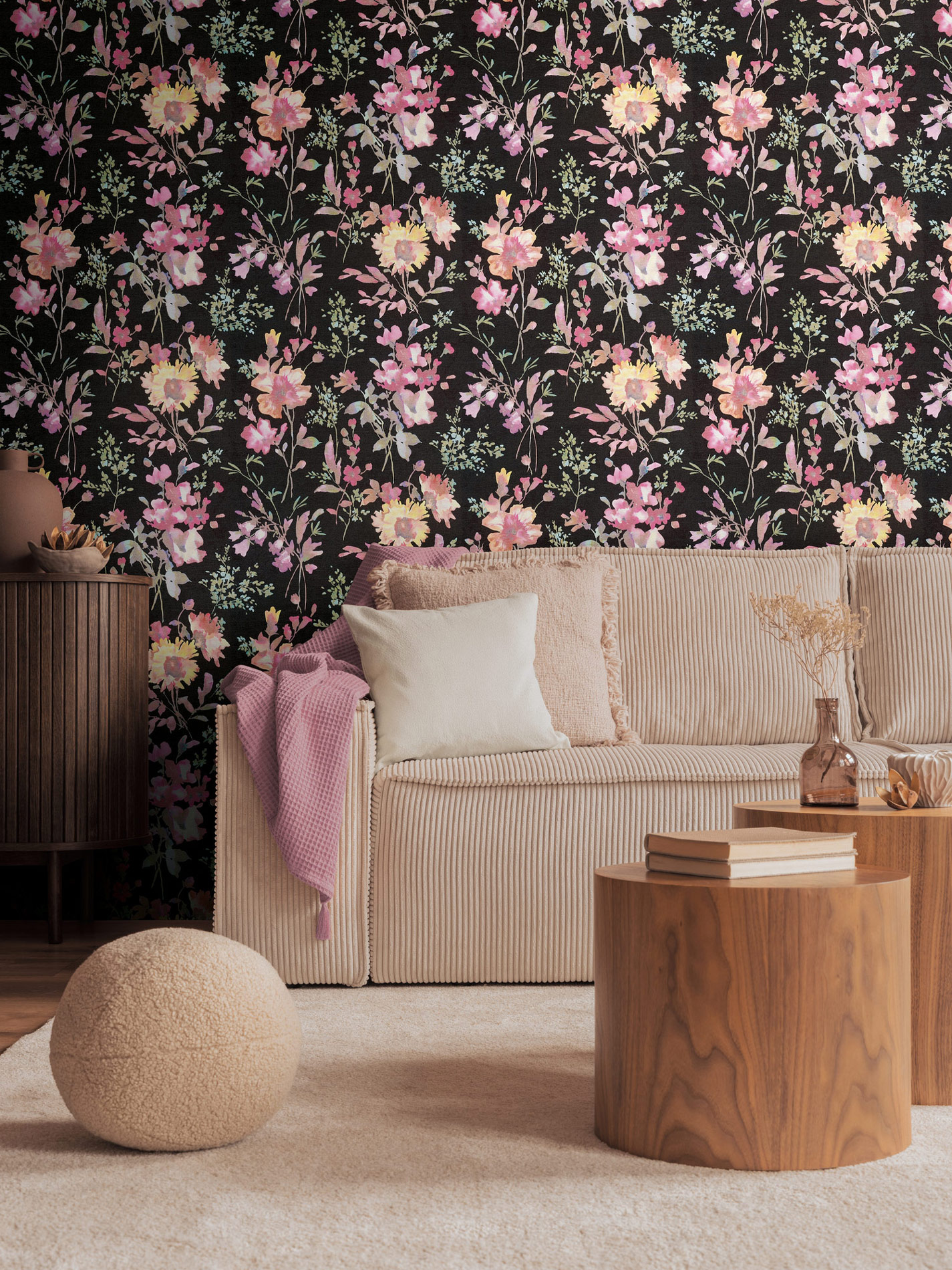 AS Vliestapete CosmoLiving Blumen Schwarz 790612