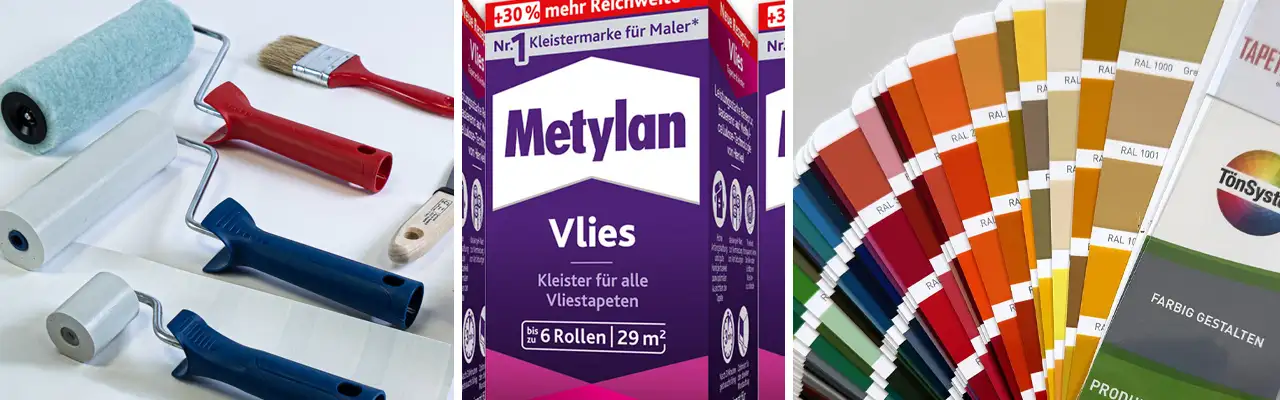 Tapeten-Kleister und Tapezier-Werkezeuge Tapeten-Kleister und Tapezier-Werkezeuge