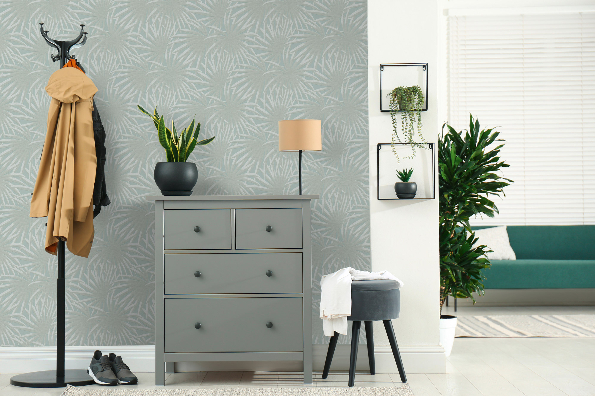 AS Vliestapete Casual Living Blau Palmenblätter 393384