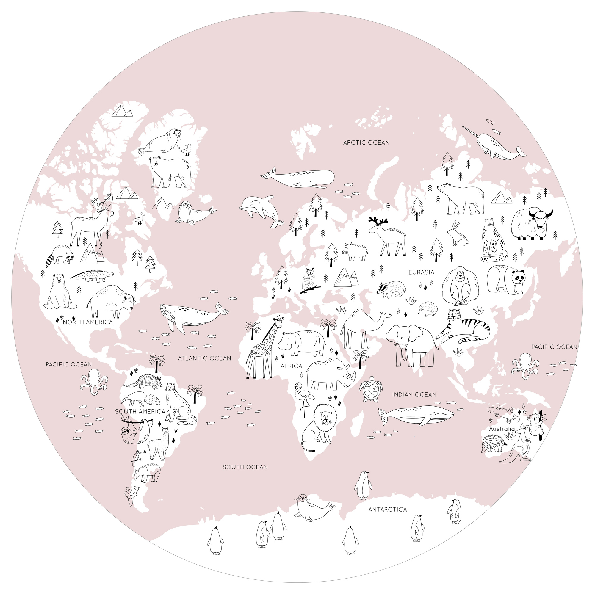 Thomas Fototapete Platin Formen  Weltkarte rosa