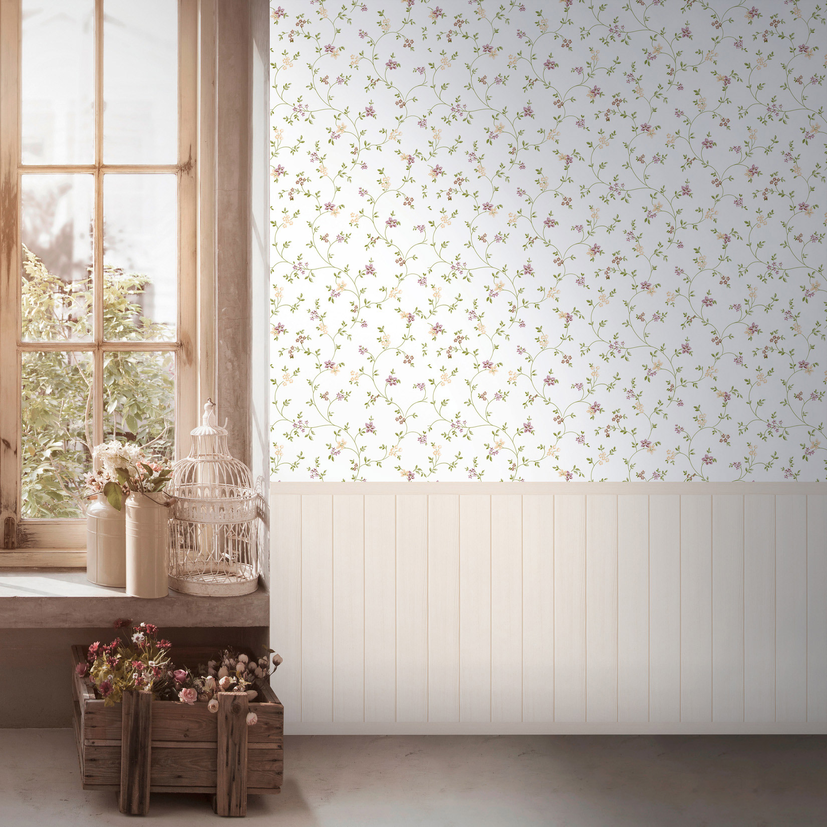 AS Vliestapete Wallpanel creme Blümchen 398051
