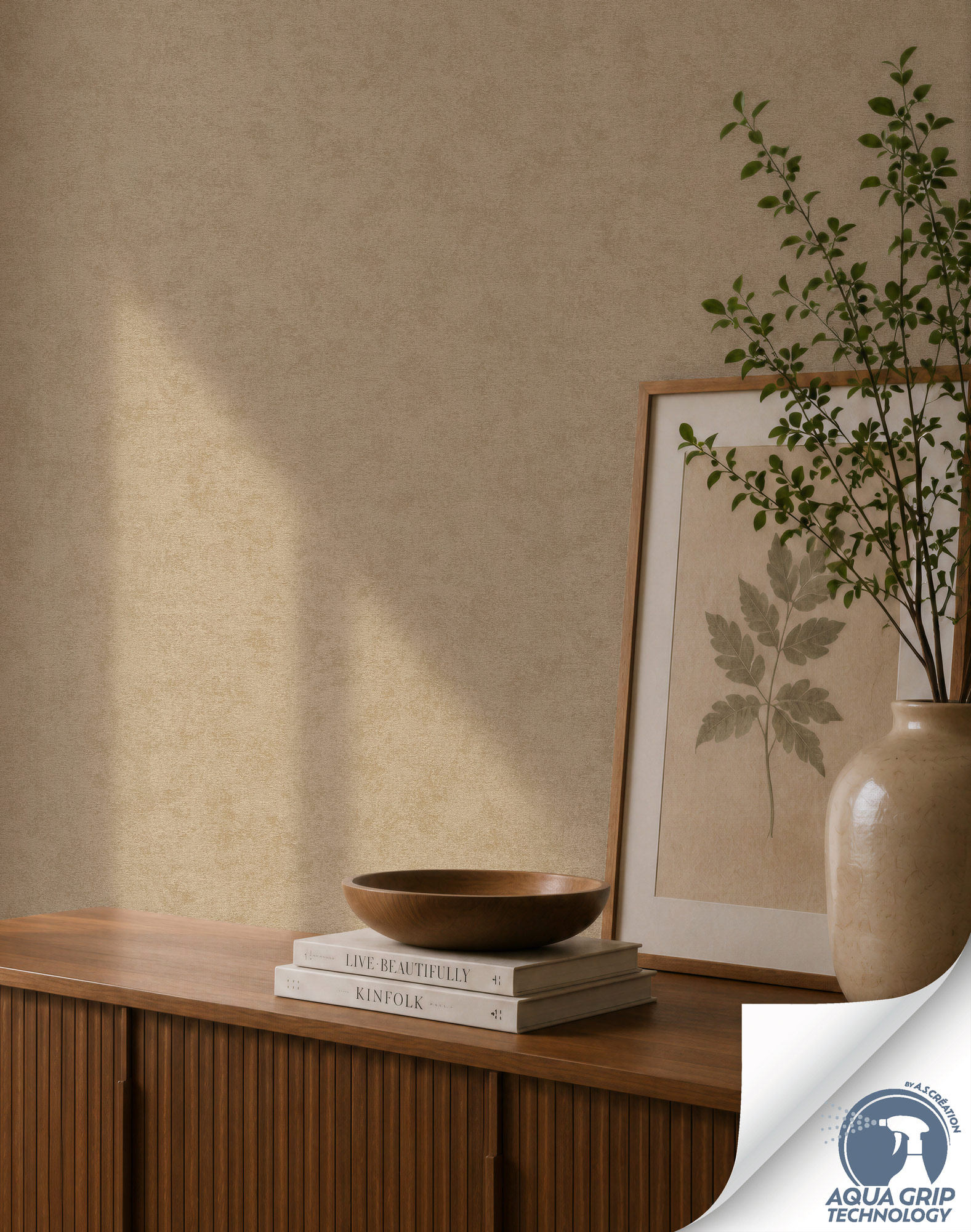AS Vliestapete Cosiness Designdrop 2 Uni Beige 792841