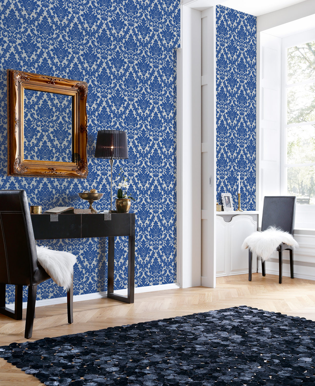 Thomas Vlies-Tapete Barock silber/royalblau TLT018 - 360956