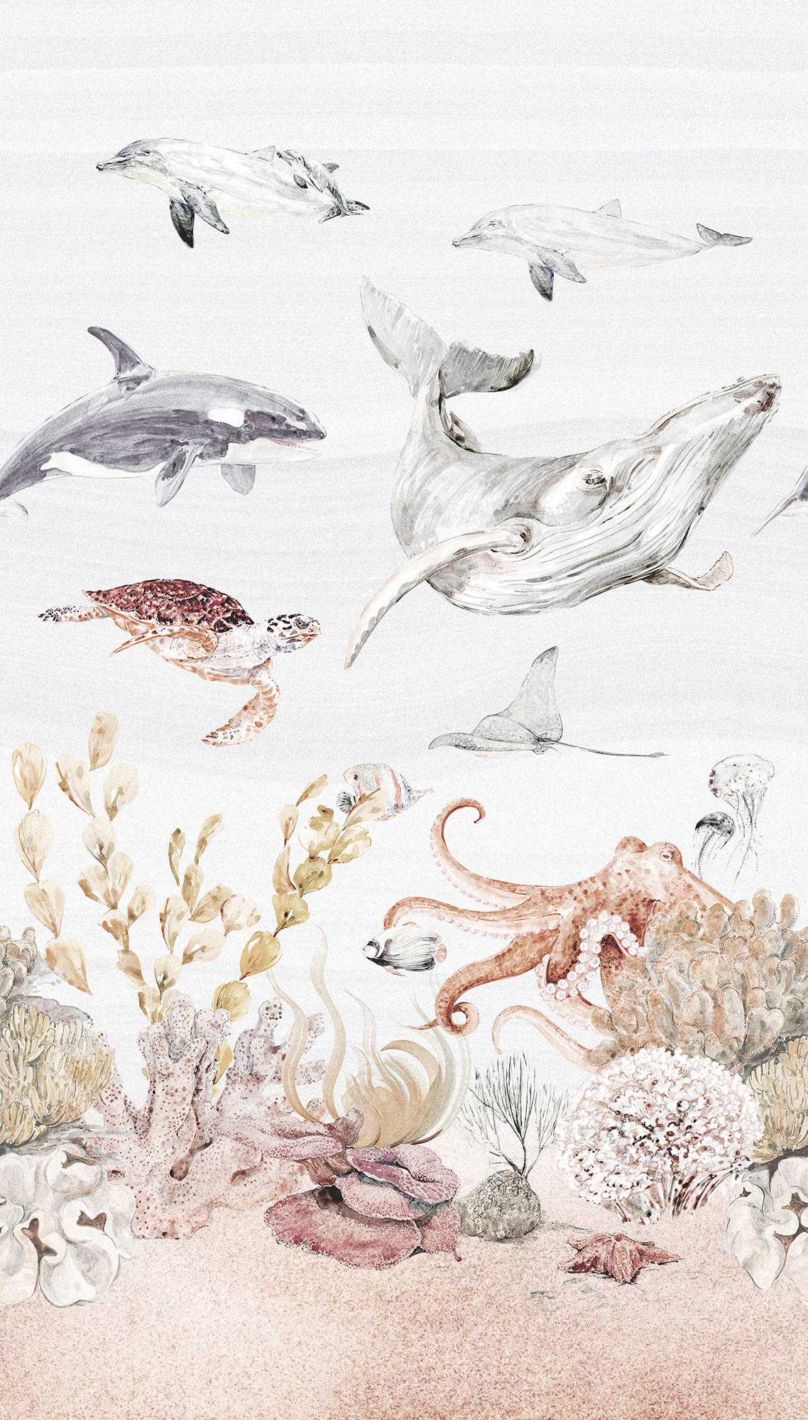 Grandeco Wandbild Eine Rolle ein Motiv 2 Meerestiere A71601