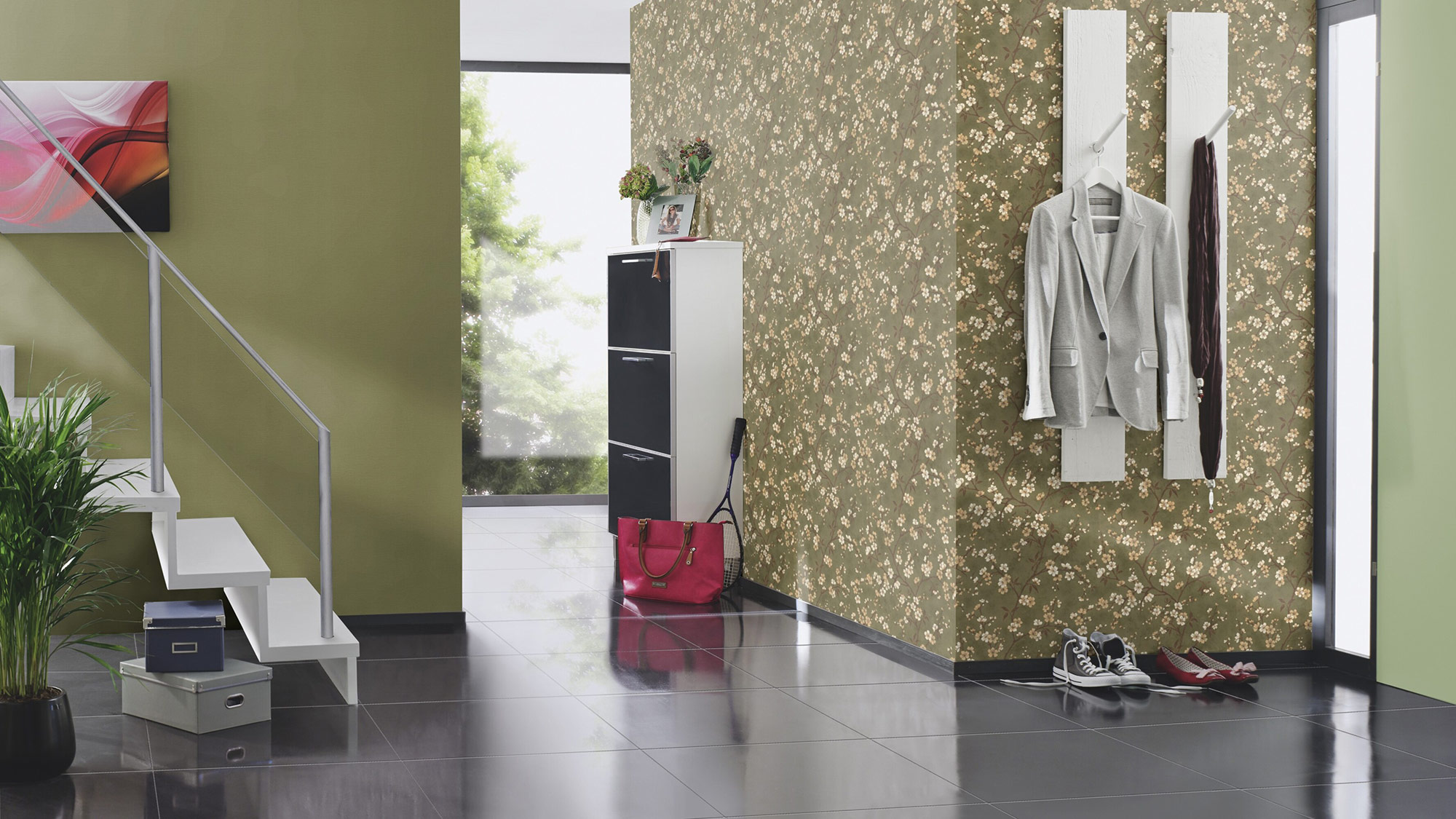 Rasch Vliestapete Country Charme Grün-kaki 452068