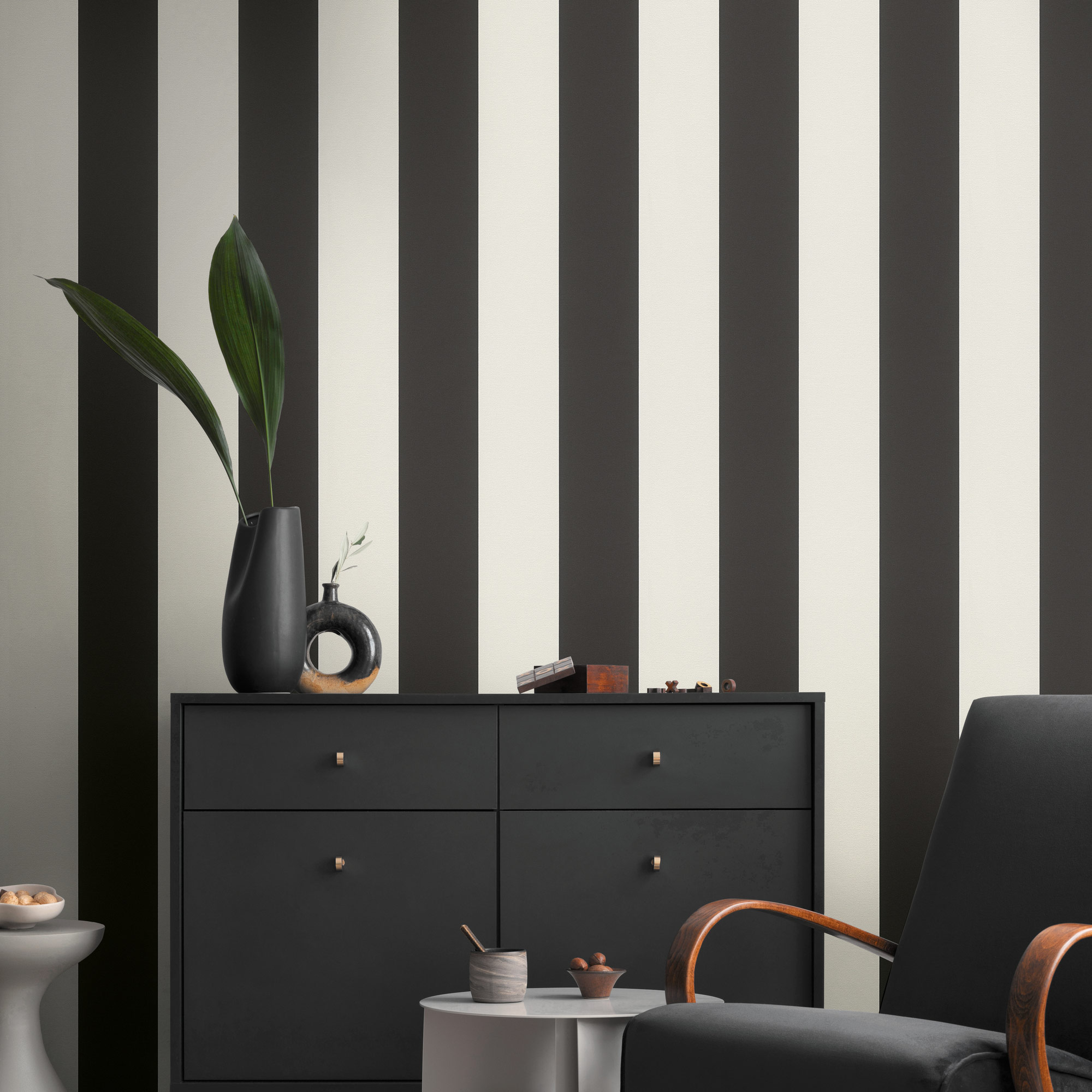 AS Vliestapete Elegance 3 Streifen Schwarz 334213