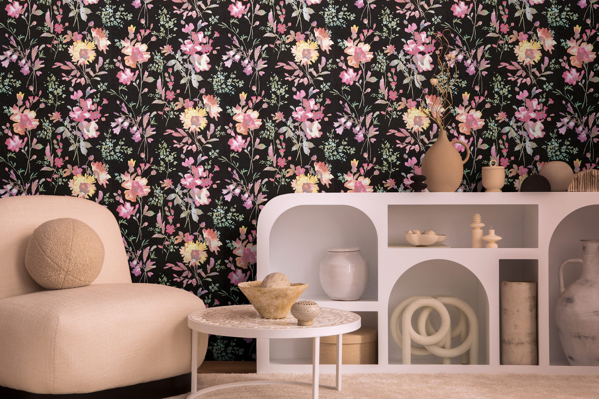 AS Vliestapete CosmoLiving Blumen Schwarz 790612