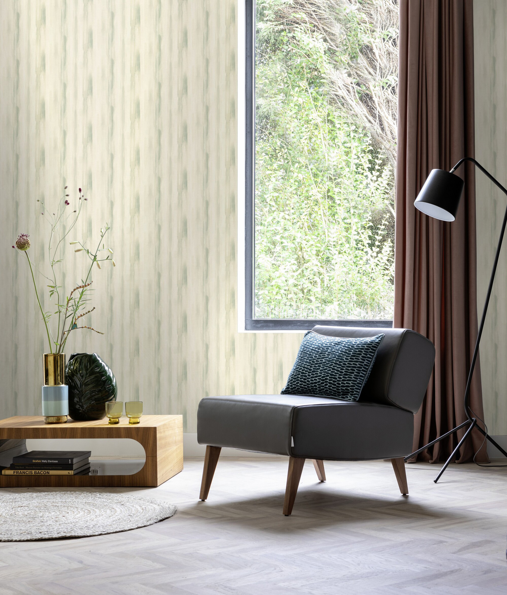 Rasch Vliestapete Peonies Grün Streifen 509335