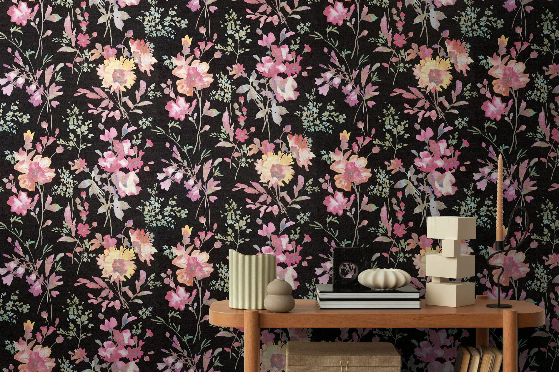 AS Vliestapete CosmoLiving Blumen Schwarz 790612