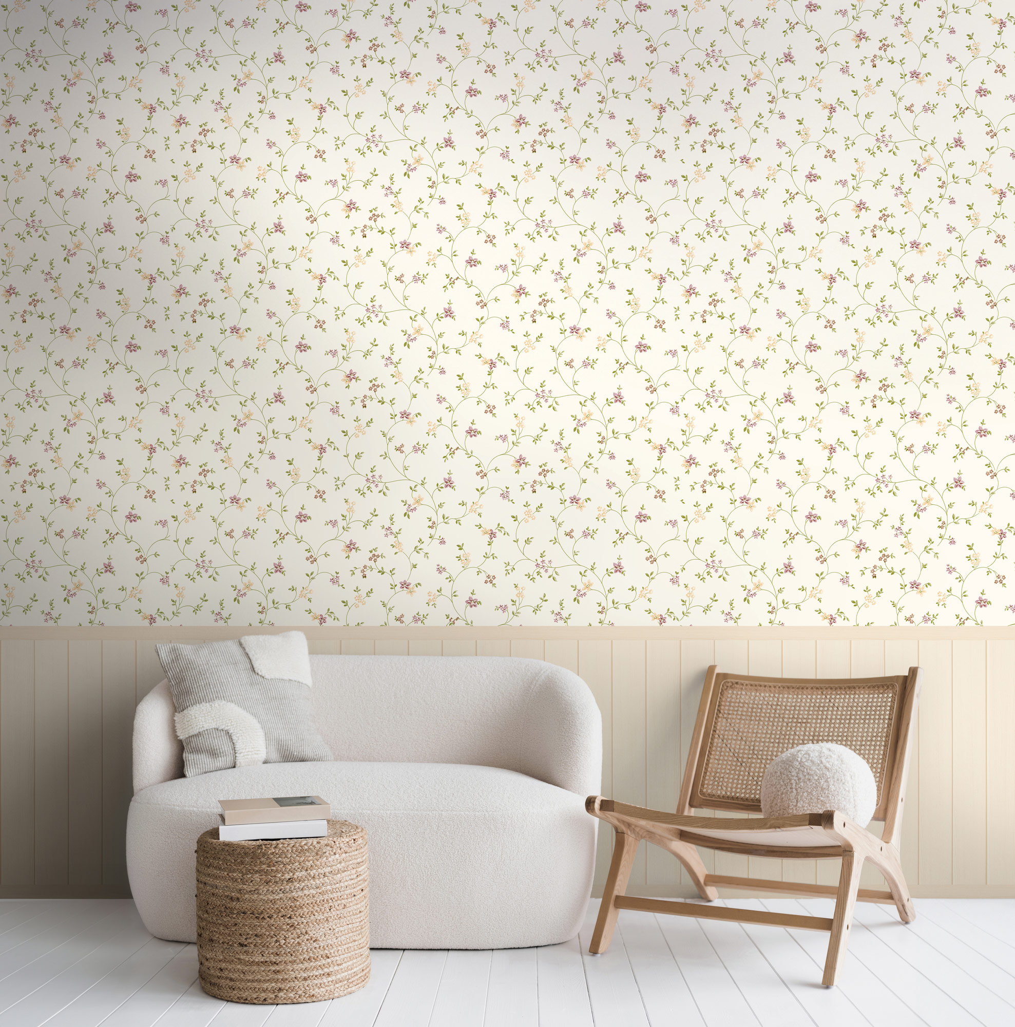 AS Vliestapete Wallpanel creme Blümchen 398051